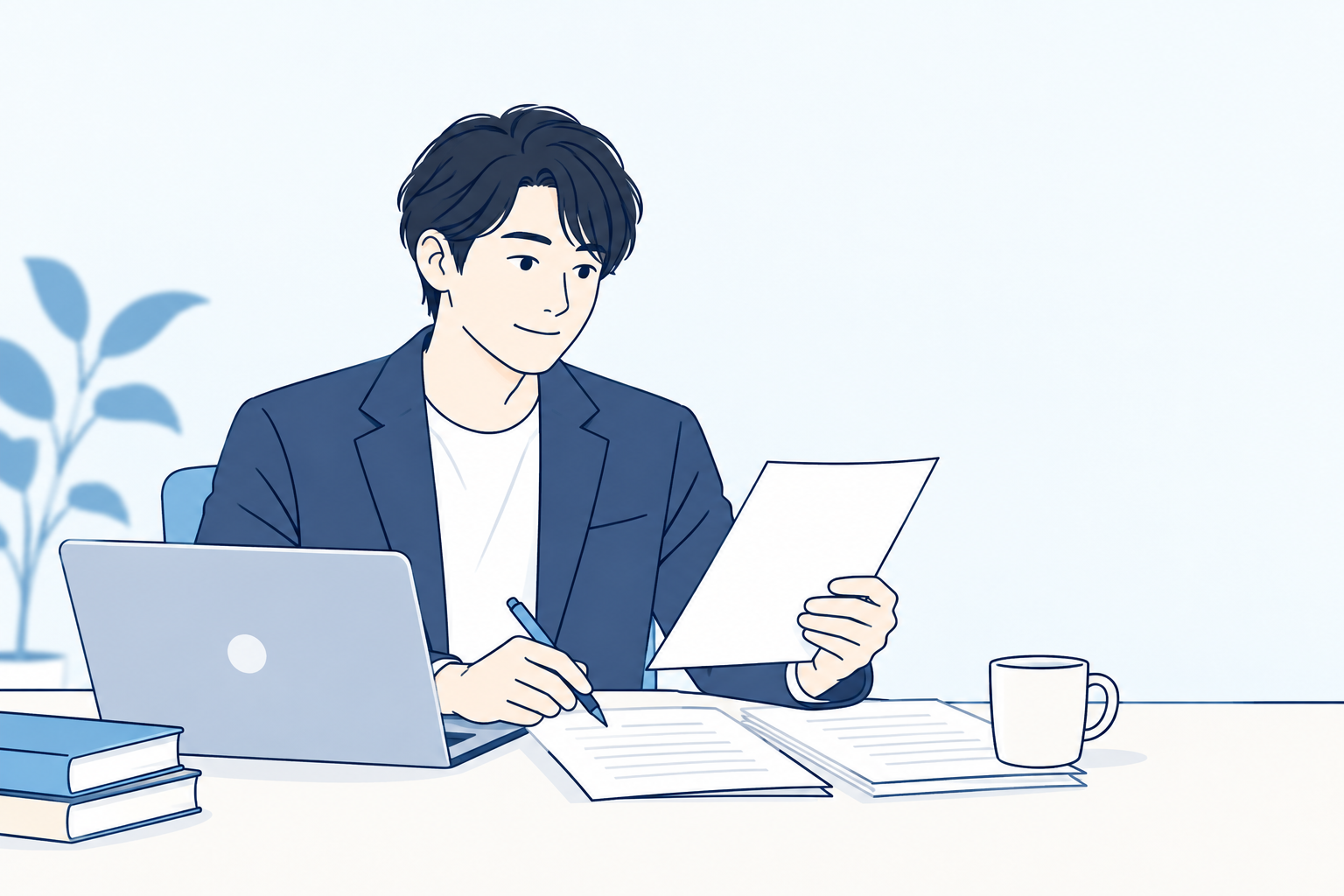 答案を確認する公務員論文AI対策ナビの開発者のイラスト